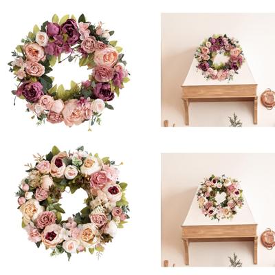 Frühlingskranz Haustür Hängendes Ornament Künstliche Pfingstrosen Blumen Girlande 15,75 Zoll für Gartenparty Balkon Festival Neujahr