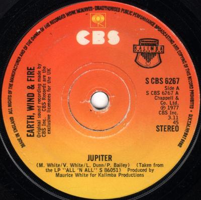 7-Zoll Schallplatte EARTH, WIND & FIRE - Jupiter SCBS6267 CBS 1977 UK Soul/Funk Gebraucht