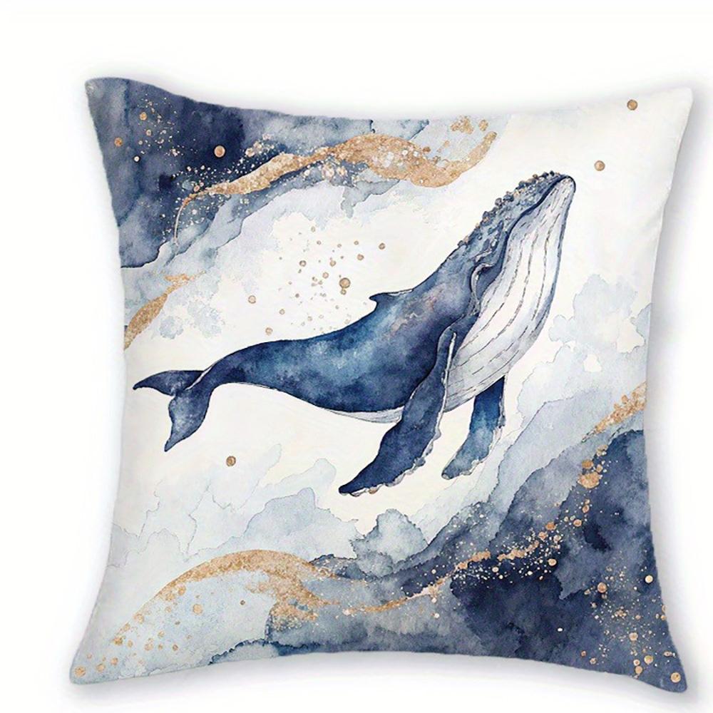 Blue Ocean Themed Pillowcases: Whale, Jellyfish, Stripes & Sunshine Design Sofa Cushion Cover Home Room Decoration