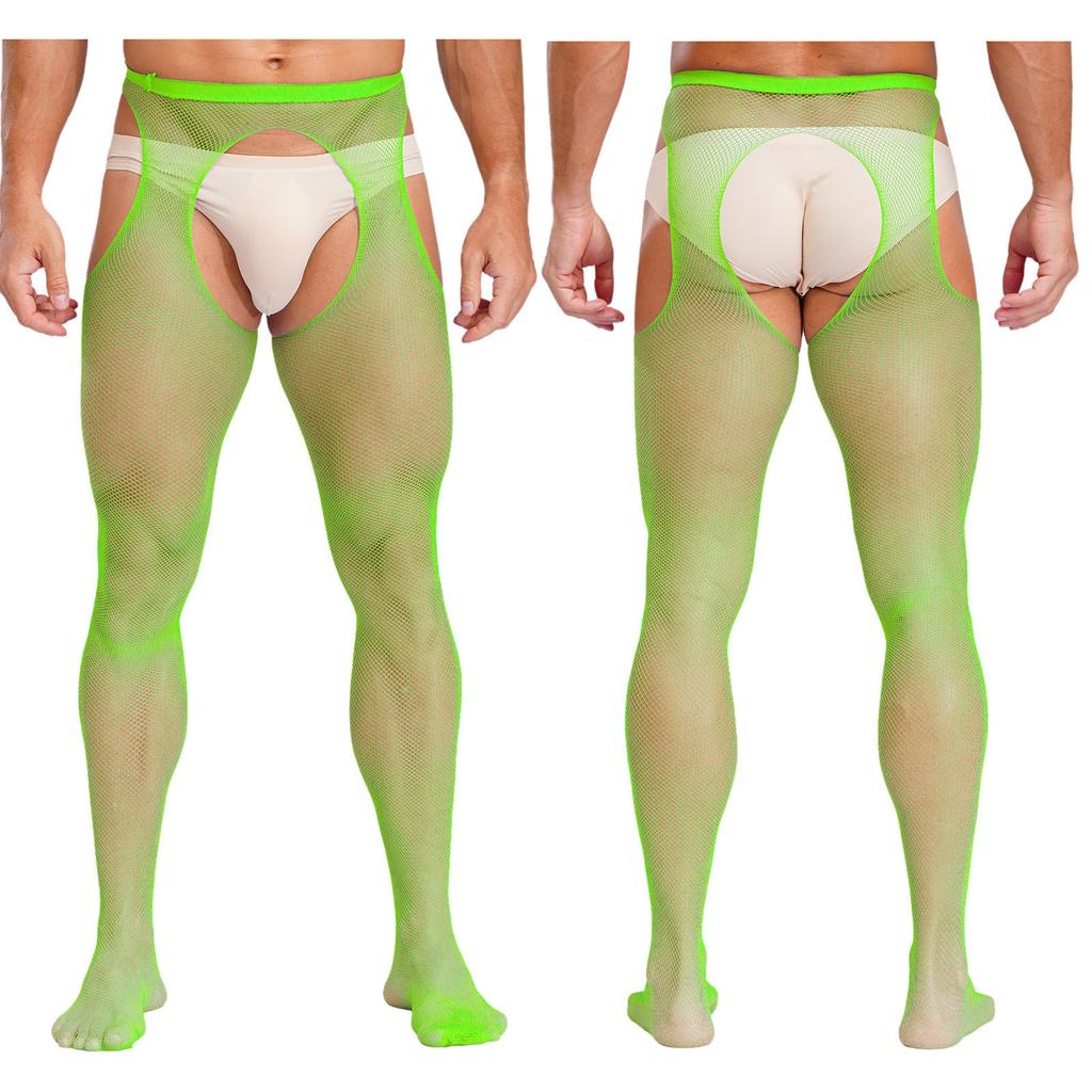 Mens Mid Waist Hollow Out Cutout Opening Crotch Tights Stockings Leggings Elastic Waistband Pantyhose