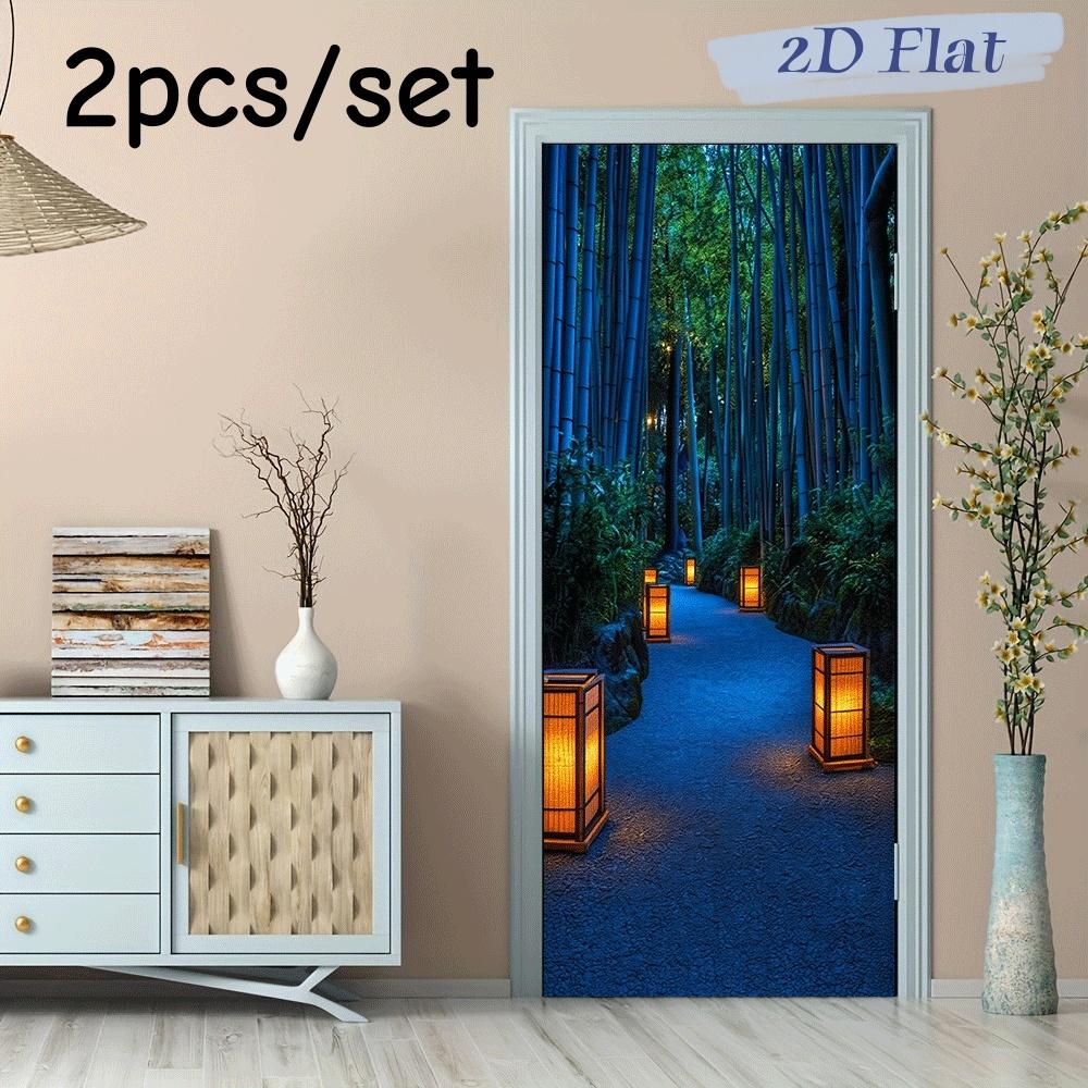 

2pcs bamboo forest path Japanese style wall stickers, entrance corridor decoration stickers, self-adhesive removable Japanese st (as the picture,38.5x200cmx2)