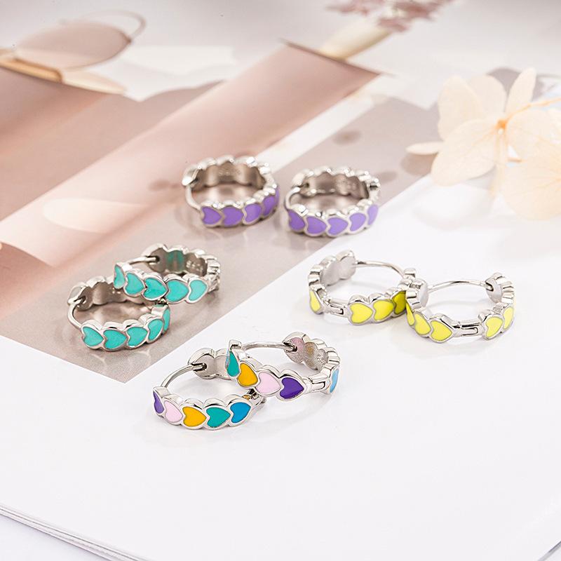 Color Love Ear Buckle Niche Design Sense Simple and Sweet Personality Circle Earrings