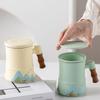 400ml Ceramic Tea Mug with Infuser and Lid for Loose Leaf Tea Steeper Mug with Wood Handle Mugs Tea Lovers Gifts