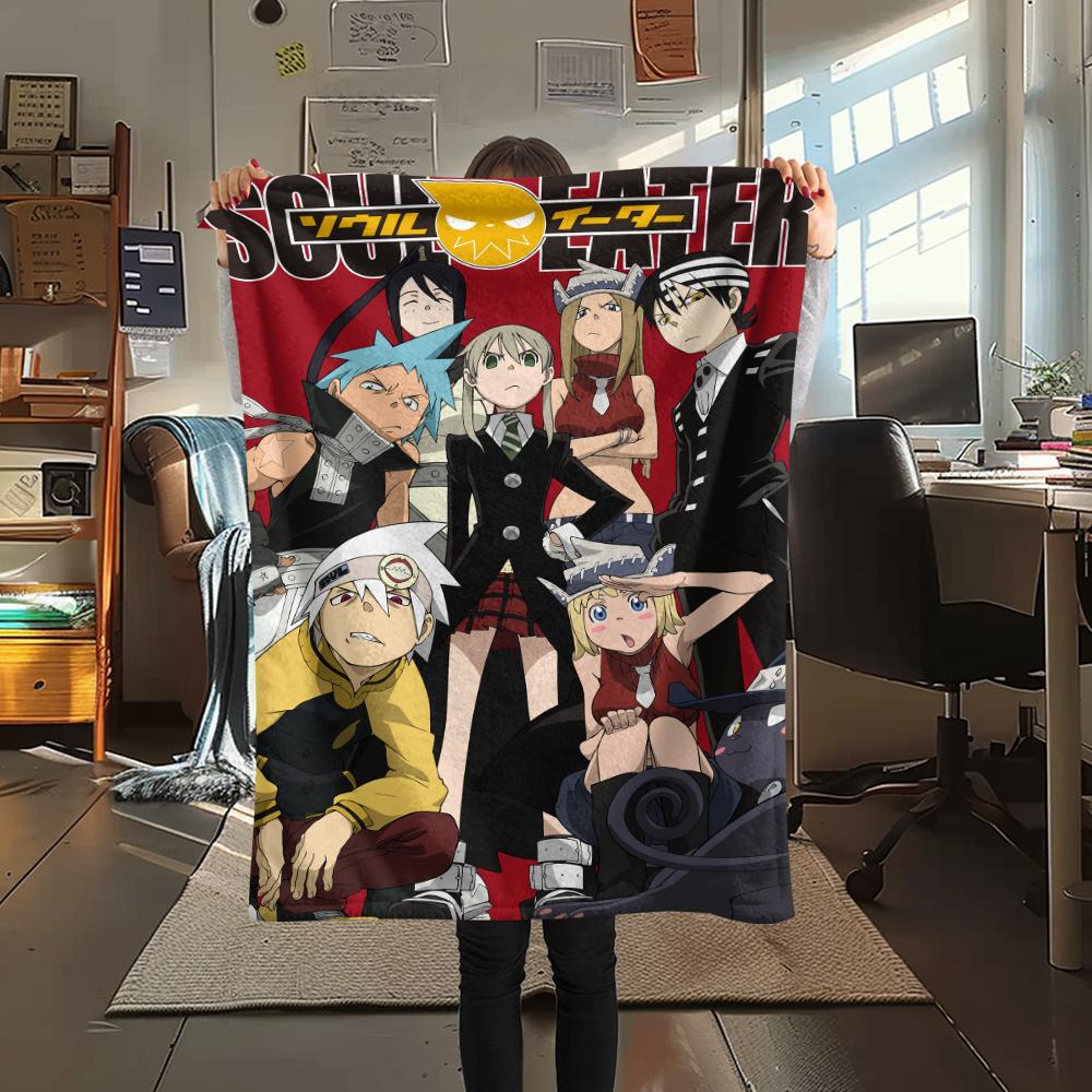 1PC Soul Eater Print Flannel Blanket, High quality Comfortable for All Seasons, Home Decor, Warmth and Comfort, Perfect for Christmas Gifts173