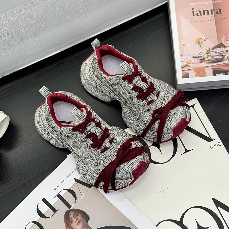 Rhinestone Gypsy Dad Shoes 2026 Spring and Autumn New Thick Sole Heightening Versatile Full Diamond Ins Tide Internet Celebrity Casual Shoes