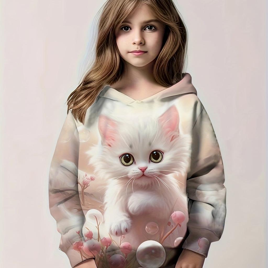 Children's Clothing Hoodies Long Sleeve Kids Clothes Girl Boy Autumn Sweatshirt Cartoon 3D Cat Print Streetwear Children Top