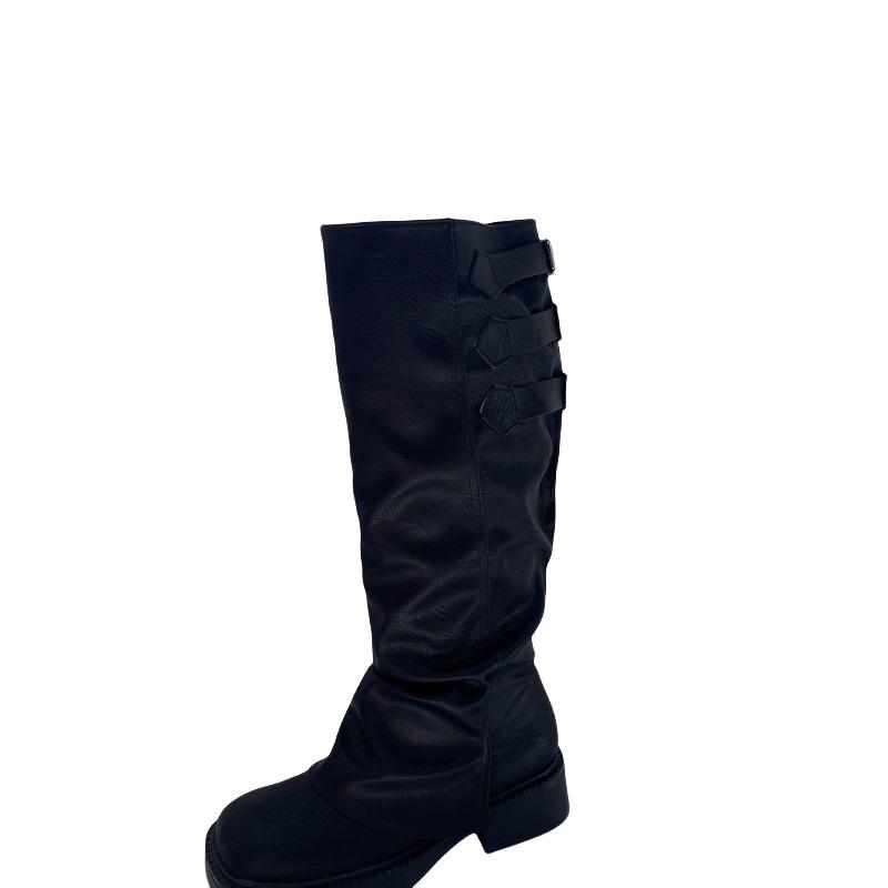 Vintage Maillard brown boots autumn and winter thick soles but knee folds stacked boots high boots