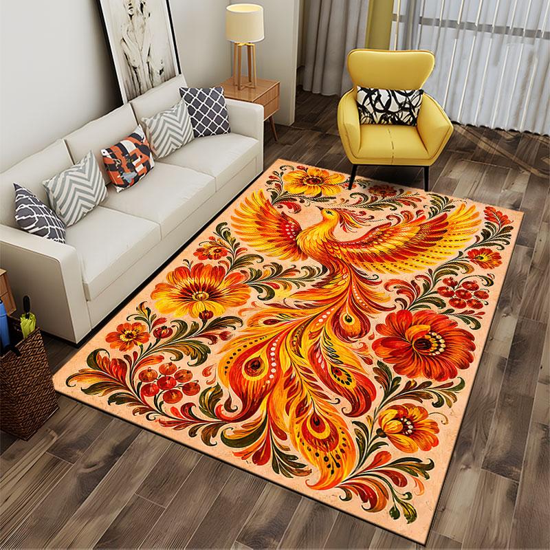 Bright Phoenix With Flowers Suitable As a Non-slip Mat for the Living Room or Bedroom Sofa