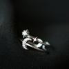 ANENJERY Farbe süßer und romantischer Doppelschicht-Stern-Mond-Öffnungsfingerring für Frauen Hochzeit Silberfarbener Ring Schmuck