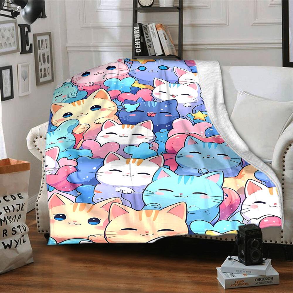 1pc Cats Pastel Lightweight Flannel Blanket, Comfortable and Warm Blanket, for Office and Camping Sofa Bed, Livingroom145