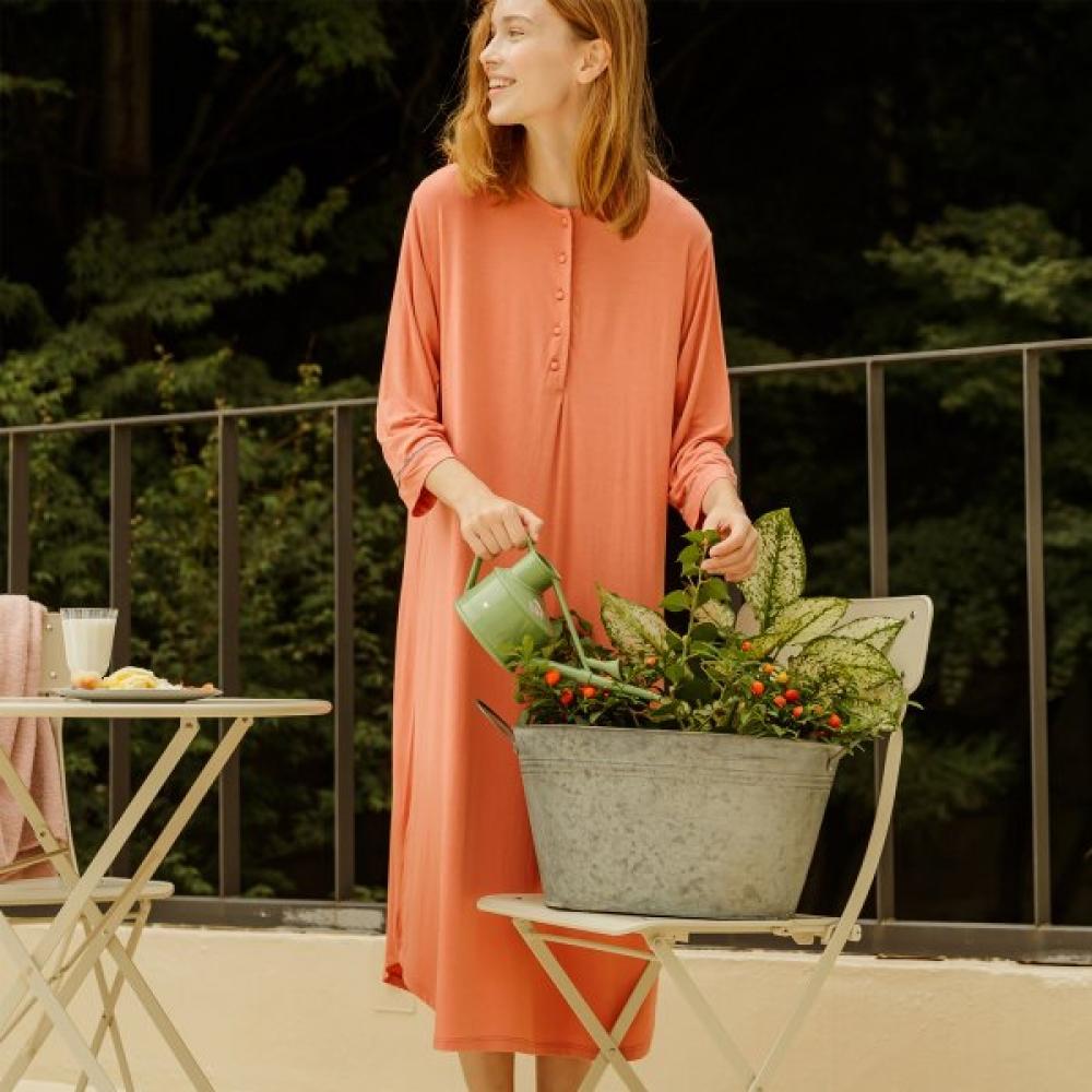 Frenchiel Micro Modal Long Button Dress Rust Rose  Fwed070 Free