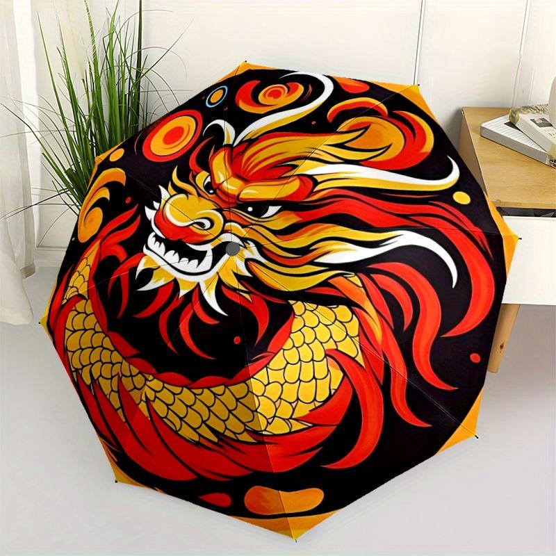 1pc Dragon Pattern Automatic Open/Close Umbrella, Umbrella with Cartoon Design, Portable Compact Umbrella for Men & Women, Good Holiday Gift