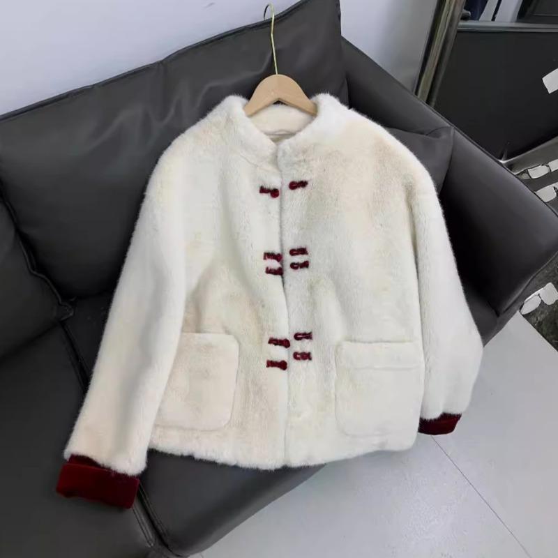 New Chinese Style Fur Coat Chinese Red Ladies Mink Velvet Short Top
