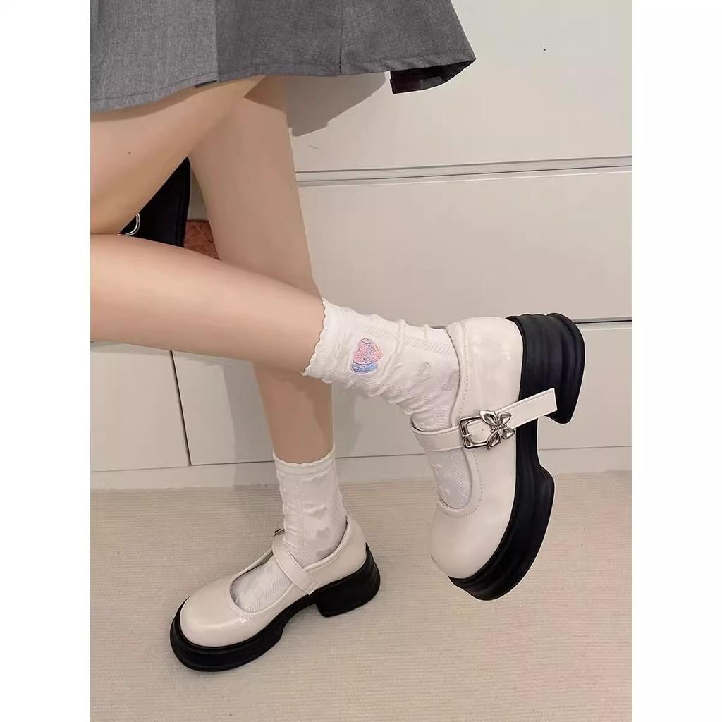 Black versatile college style platform small leather shoes women's new summer Mary Jane shoes love