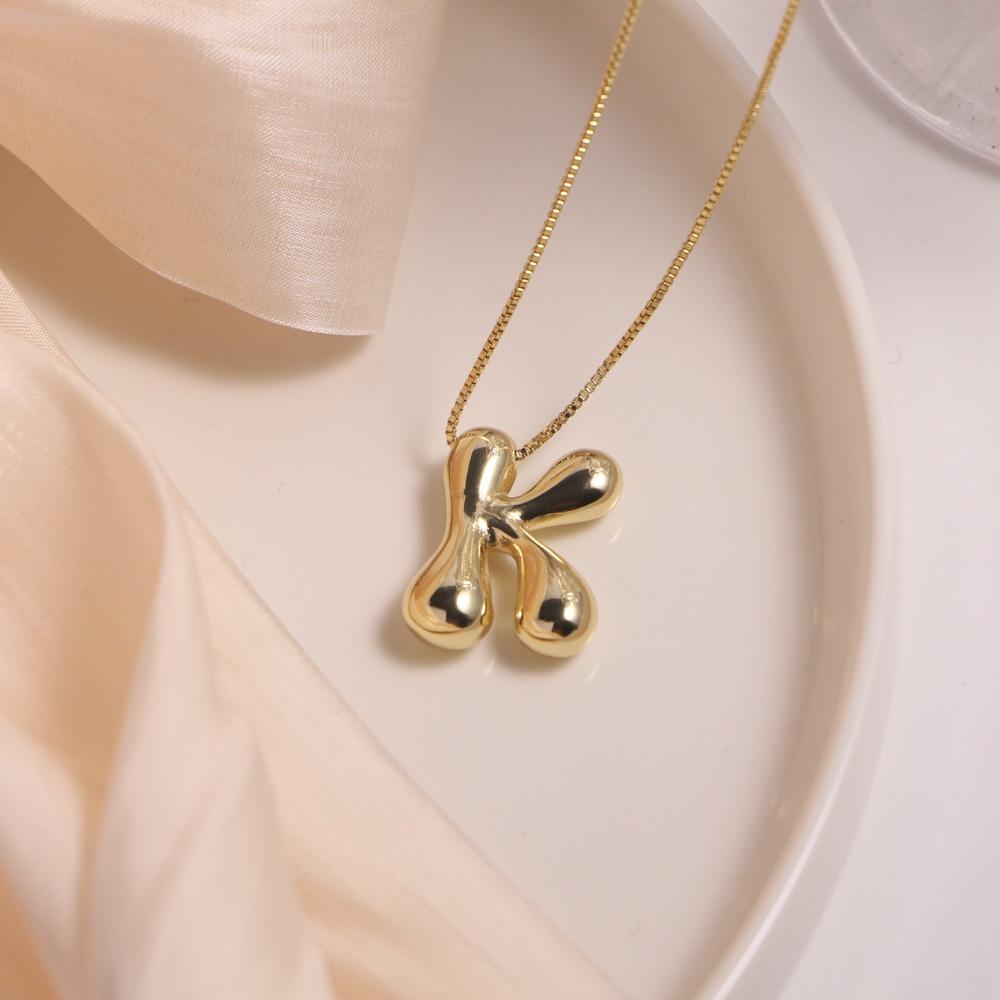 Gold Plated Balloon 26 Letter Necklaces Smooth Stainless Steel Bubble Initial Pendant Chunky Women Personality Chain Jewelry
