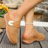 Large size bag head flat bottom casual half slippers women's new solid color wedge metal buckle beach slippers