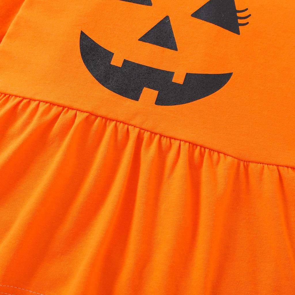Kids Girls Halloween Outfit Spring Autumn Long Sleeve Pumpkin Printed Skirt Pants Two Piece Set Fashion Casual Children Clothing