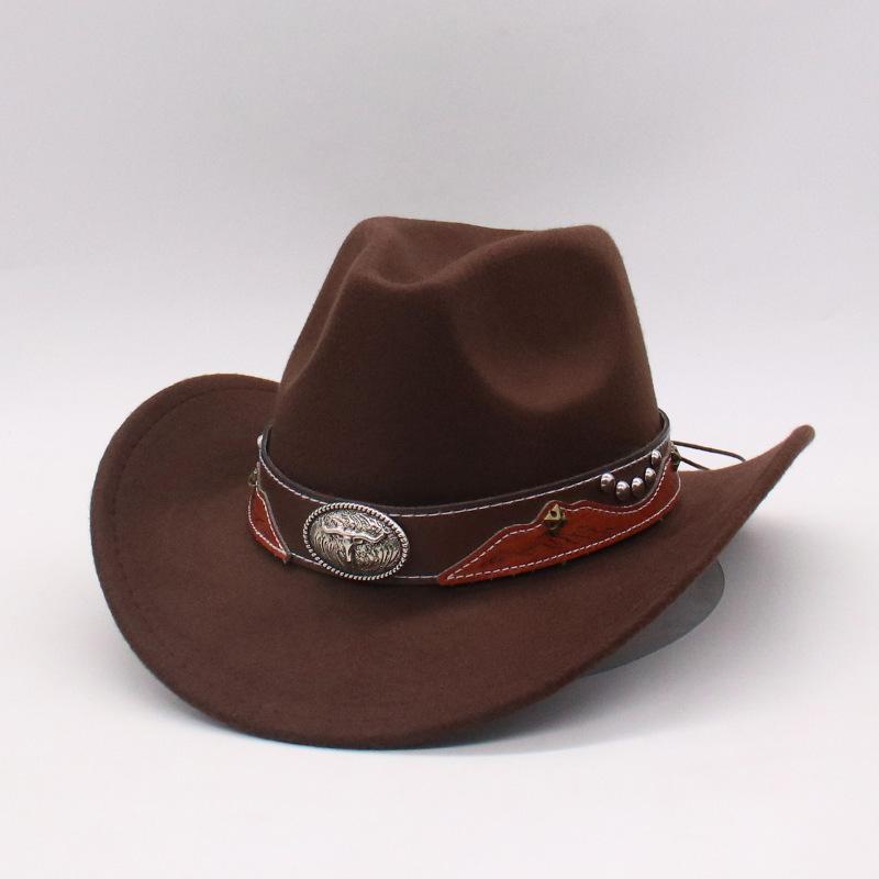 

Woolen Top Hat, Ethnic Minority Style, Western Cowboy Hat, Men S And Women S Jazz Hat M（56-58cm） темно-коричневого кольору