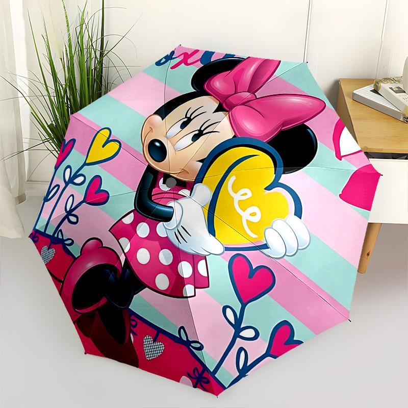 

Minnie Mouse, Hearts Themed Automatic Opening and Closing Umbrella, Brightly Colored 8-rib Portable Umbrella, Suitable for Men and Women, A Perfect Gi