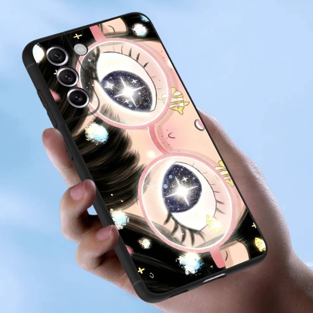 Kawaii Cute Black Big Eyes Cool Case For Samsung Galaxy Case S25 S23 S22 S21 S30 S20 S10 Ultra Plus FE TPU Soft Cover