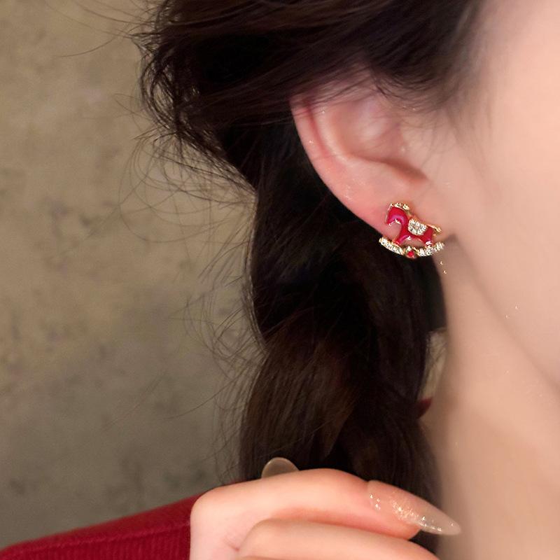 18k real gold electroplated new Chinese zircon natal year pony stud earrings exquisite earrings women