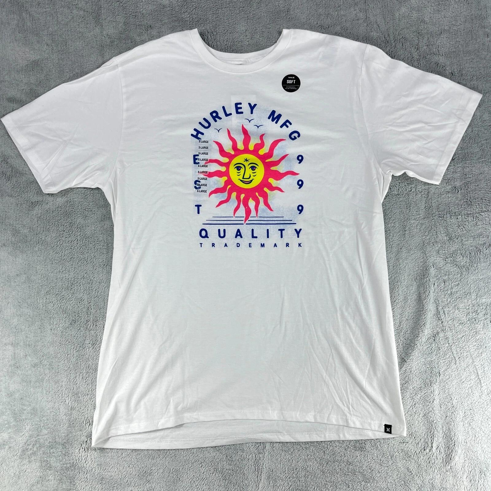 

Hurley T-Shirt Mens XL White Mfg Trademark Sun Graphic Cotton Crew Neck Pullover M