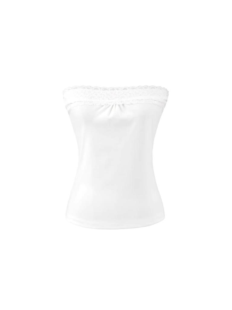 Pure Desire Lace Patchwork Strapless Camisole - Elegant Slim-Fit Summer Top for Women