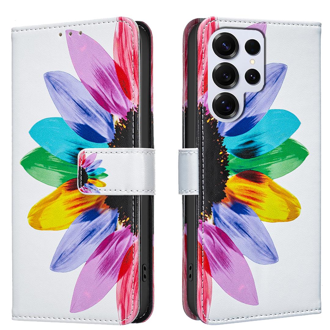 

For Samsung Galaxy S25 Ultra Case Wallet Stand Pattern Printing Phone Leather Cover Sunflower