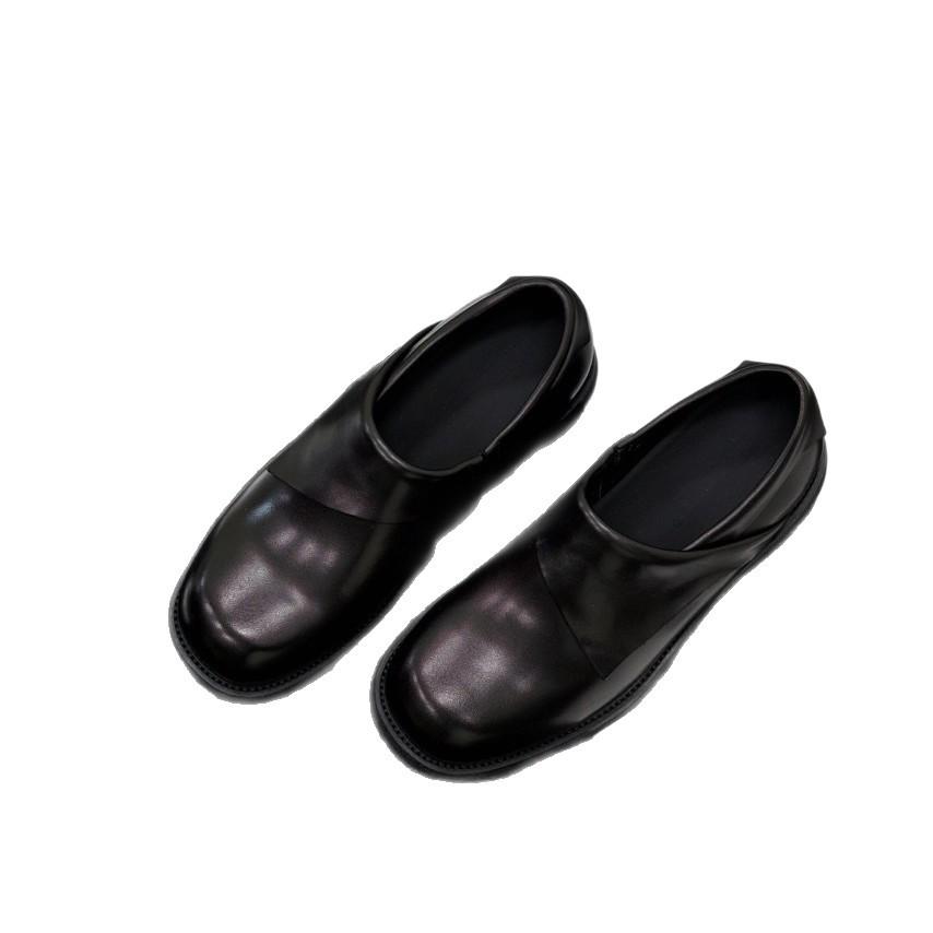 Men's Height-Increasing Black Derby Shoes with Thick Sole and Wooden Heel - 2025 Trendy Japanese & Korean Style.
