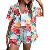 Letnia Moda Koszule z Krótkim Rękawem Damskie Hawajskie Kwiatowe Drukowane 3D Podstawowe Koszule Styl Plażowy Kurort Jednorzędowe Codzienne Koszule