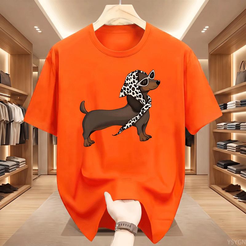 Cool Dachshund Unisexs Crew Neck T Shirt Sausage Dog Sunglasses Spotted Bandana Pet Cartoon Short Sleeve Casual Street Tops