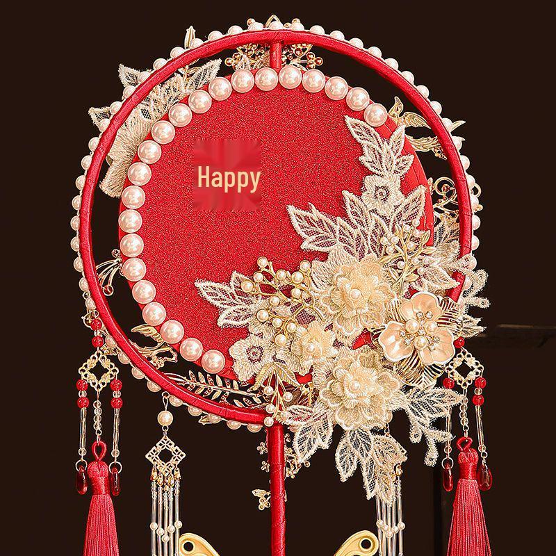 Handmade Double-Sided Chinese Style Luxury Bridal Round Fan - Perfect Gift for Friends' Wedding