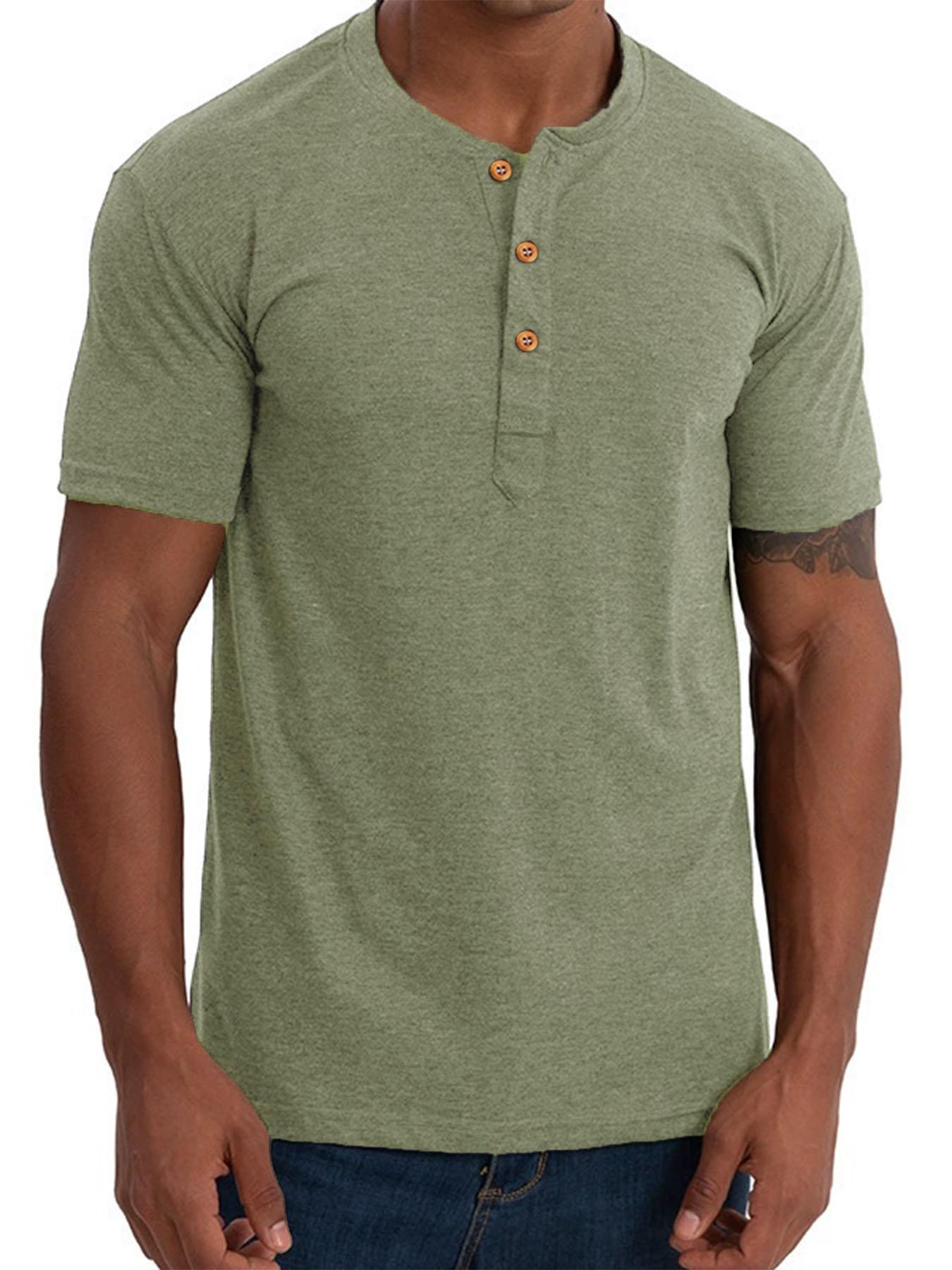 Herren Henley-Shirt Slub-Baumwolle Hohe Qualität Schmal Geschnitten Meliert Lila Sommer Kurzarm Herren Oberteile T-Shirts Lässig Strandhemd EU L grün