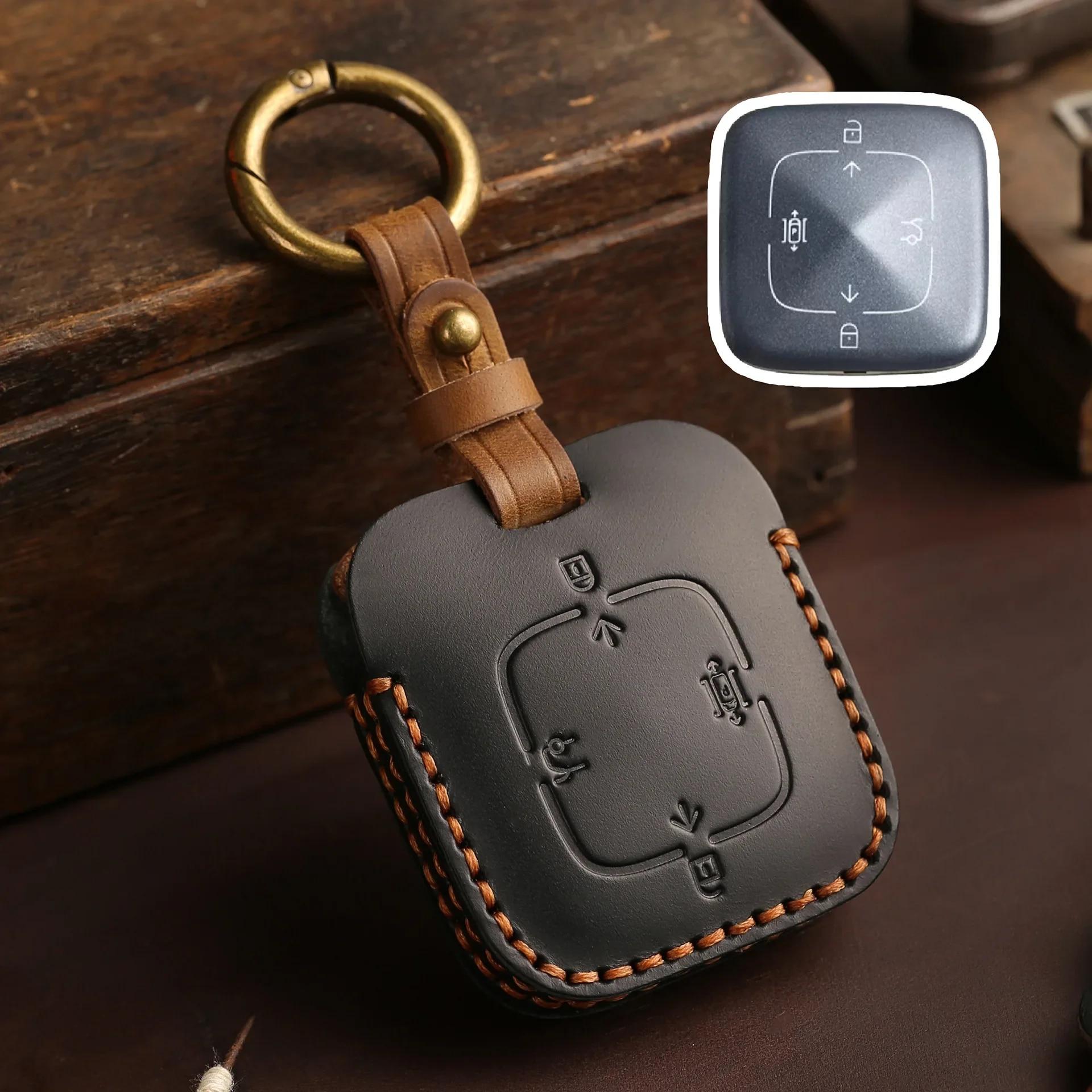 

Чехол для автомобильных ключей HALLMO из натуральной кожи для Zeekr 001/009 4-Buttons 001 чёрный