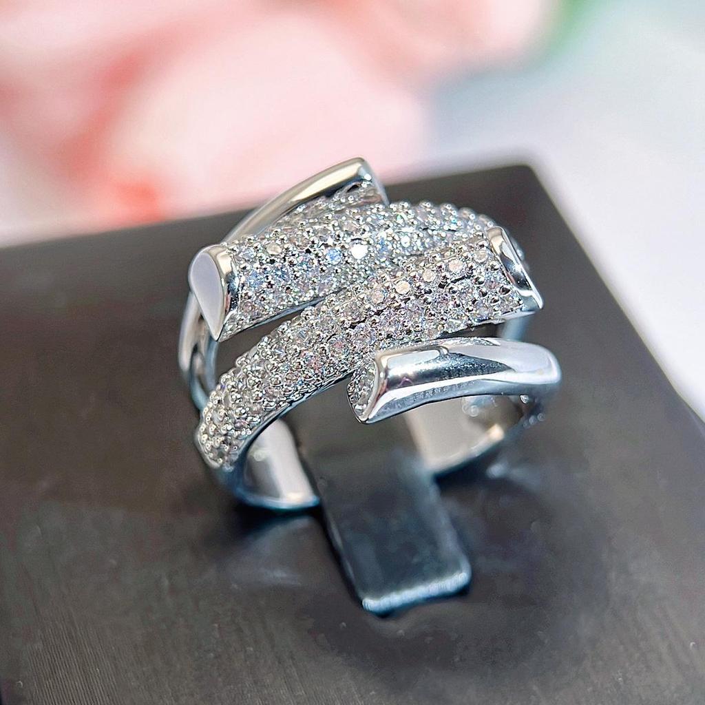 CMM Shiny Zircon European High-End Net Celebrity Fashion Opening Adjustable Ring Niche Design Personality Trend Jewelry