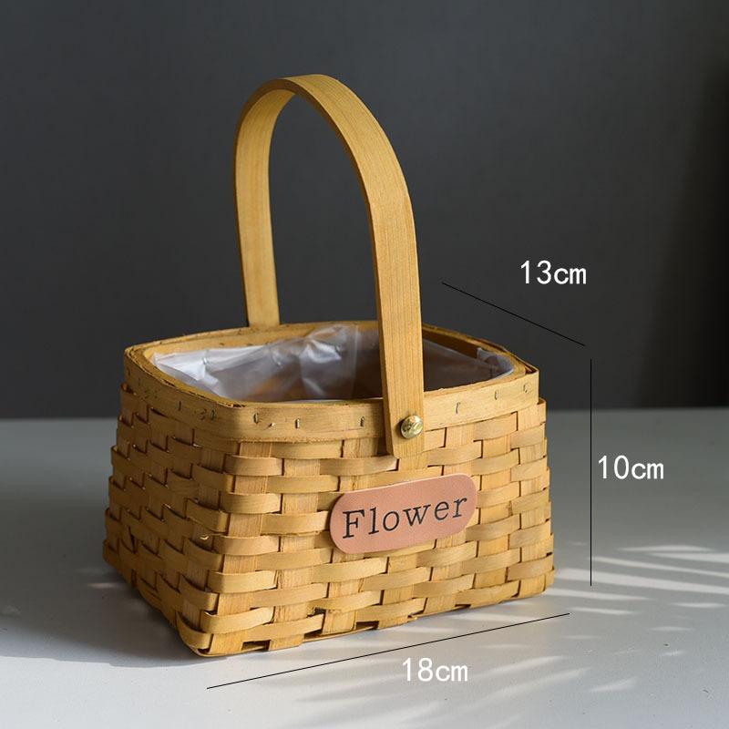 New Internet celebrity decoration portable flower basket packaging flower basket handmade rattan floral arrangement gift straw wood chips