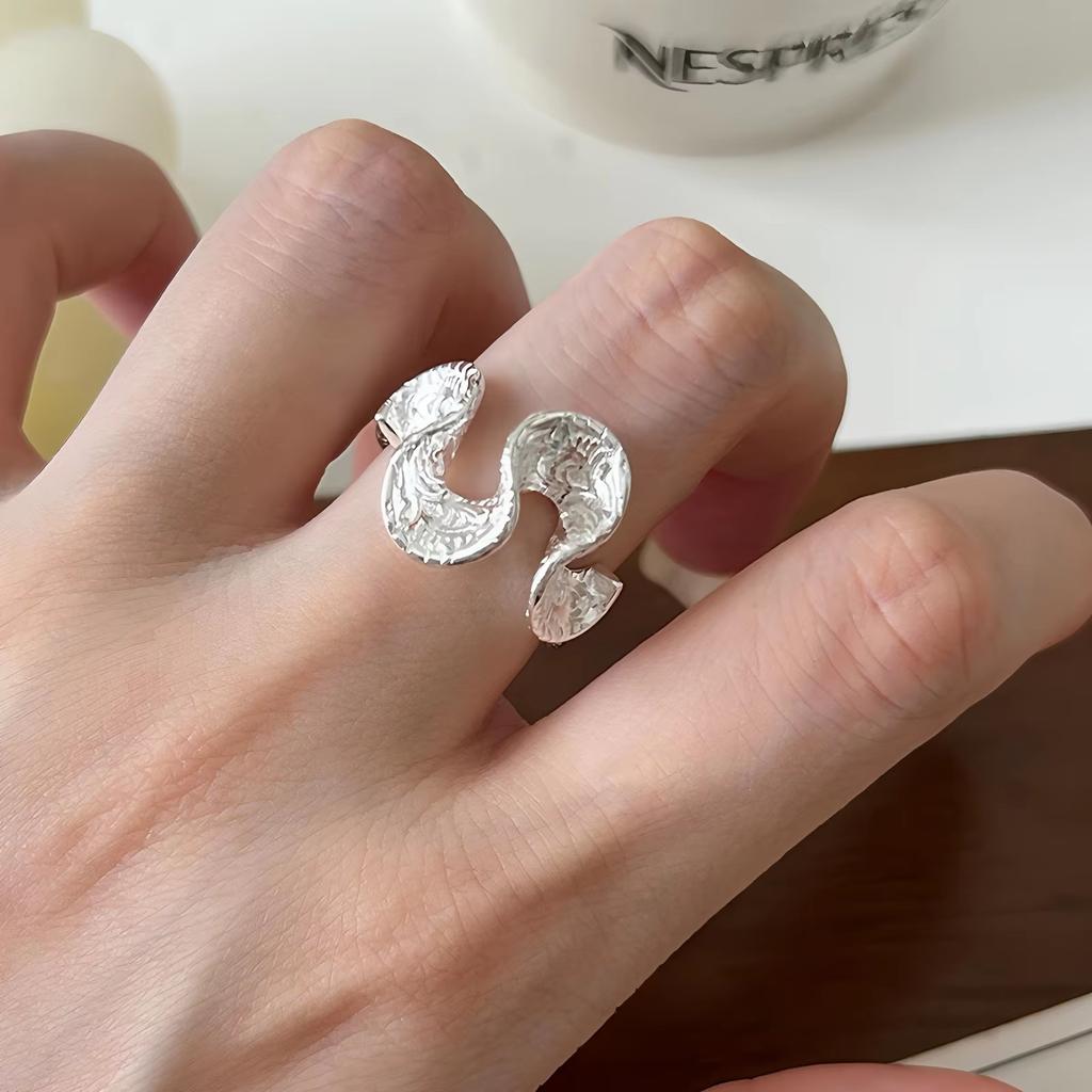 PANJBJ 925 Sterling Silber Dicker Doppelring für Damen Mädchen Geschenk Minimalismus Neutral Öffnend Breiter Schmuck Dropshipping