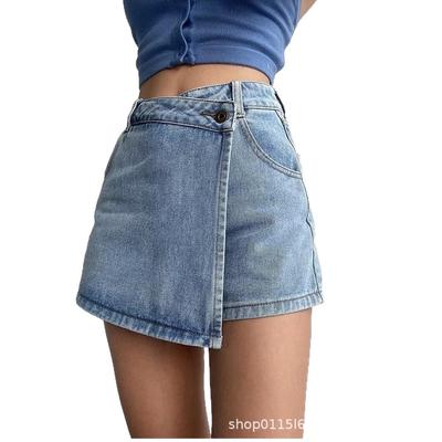Korean Style High-Waist Irregular Denim Skirt Shorts for Women - Summer 2024