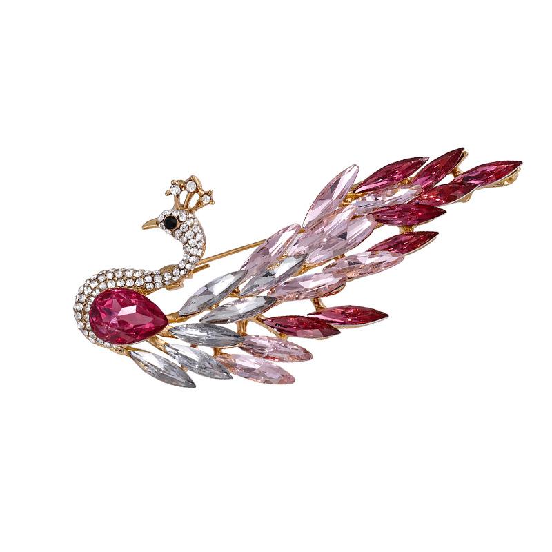 Light luxury gradual change crystal peacock brooch women's niche versatile retro corsage pin suit jacket with accessories