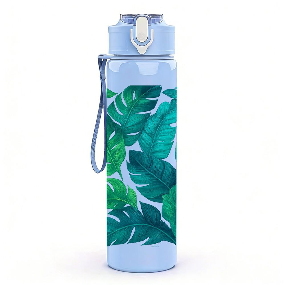 1PC Tropical Monstera Leaf 750ml Color Plastic Sports Water Bottle Leakproof Flip Straw Lid Suitable for Sports Office Home Use