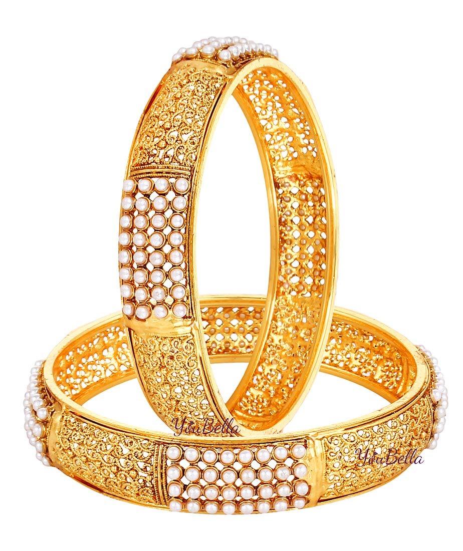 

Traditional Gold Plated Pearl Studded Bracelet Bangles Set for Girls and Women 2.8 золотий