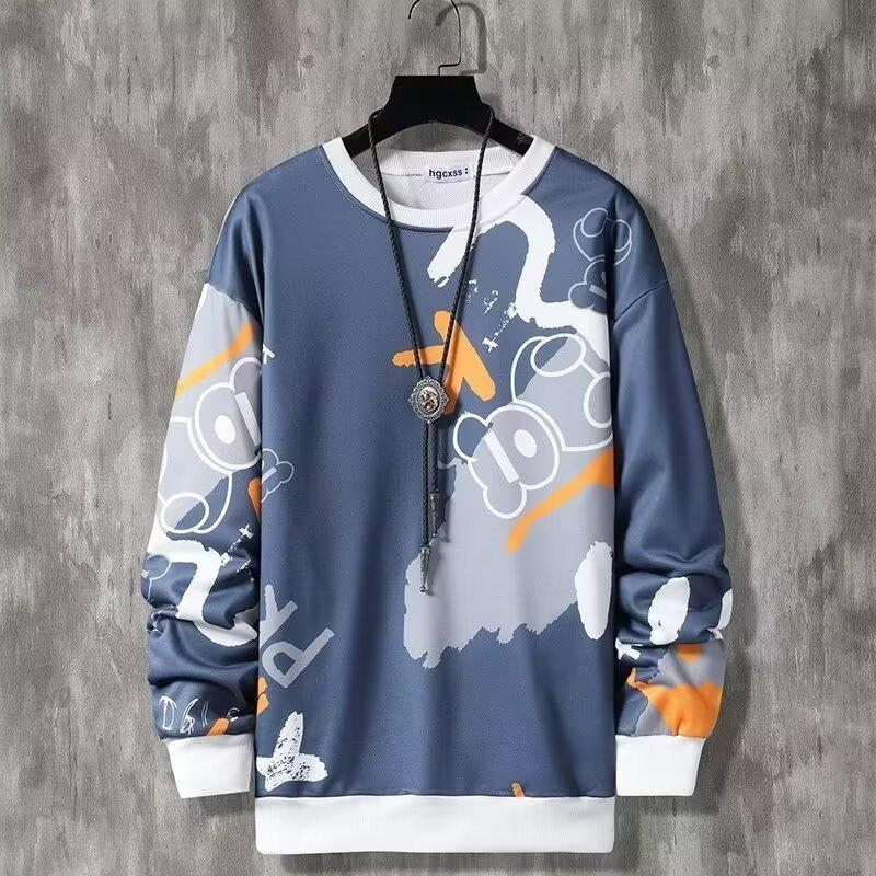 

Трендовый мужской спортивный комплект из двух предметов с принтом — длинный рукав, круглый вырез для подростков и студентов (Весна осень) 3XL