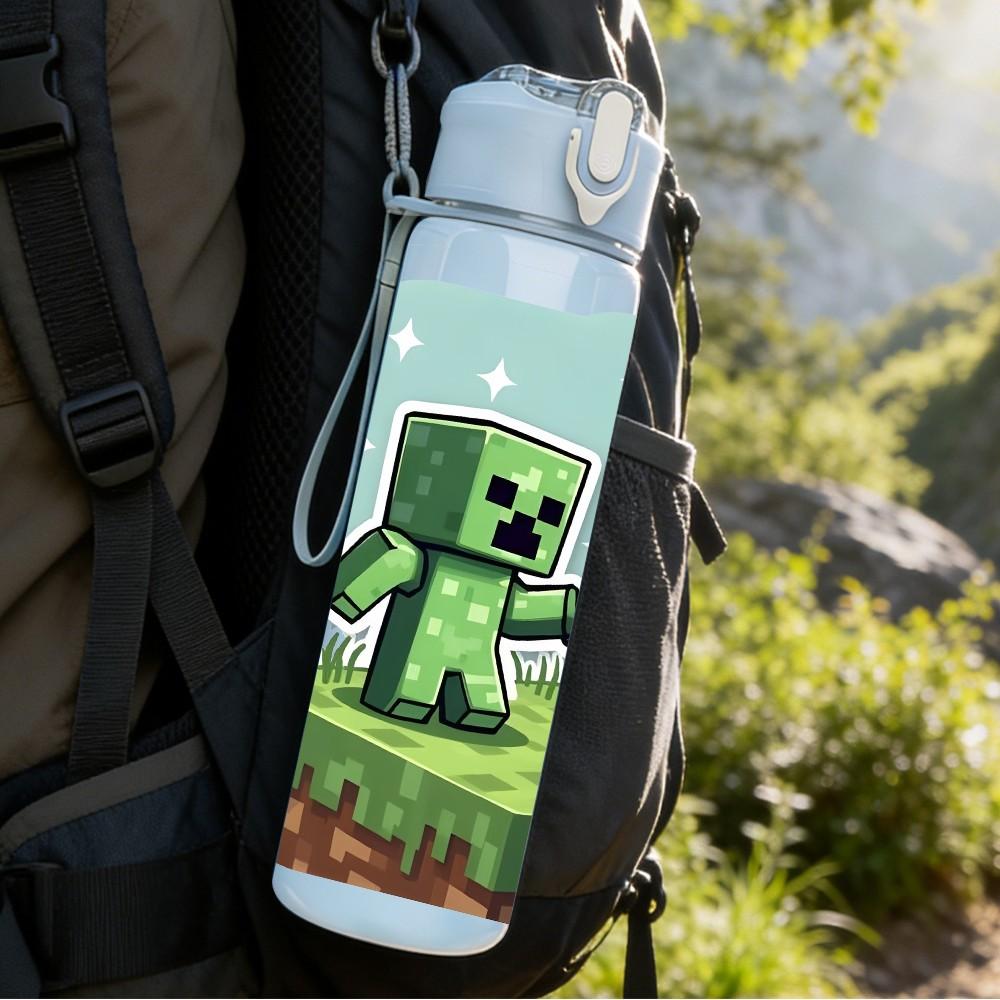 1PC Minecraft Cartoon Character 750ml Color Plastic Sports Water Bottle Leakproof Flip Straw Lid Suitable for Sports Office Home Use