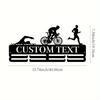 Vintage Custom Metal Medal Rack, Personalized Triathlon Trophy Display, Rustic Wall Decor & Nameplate with Hooks