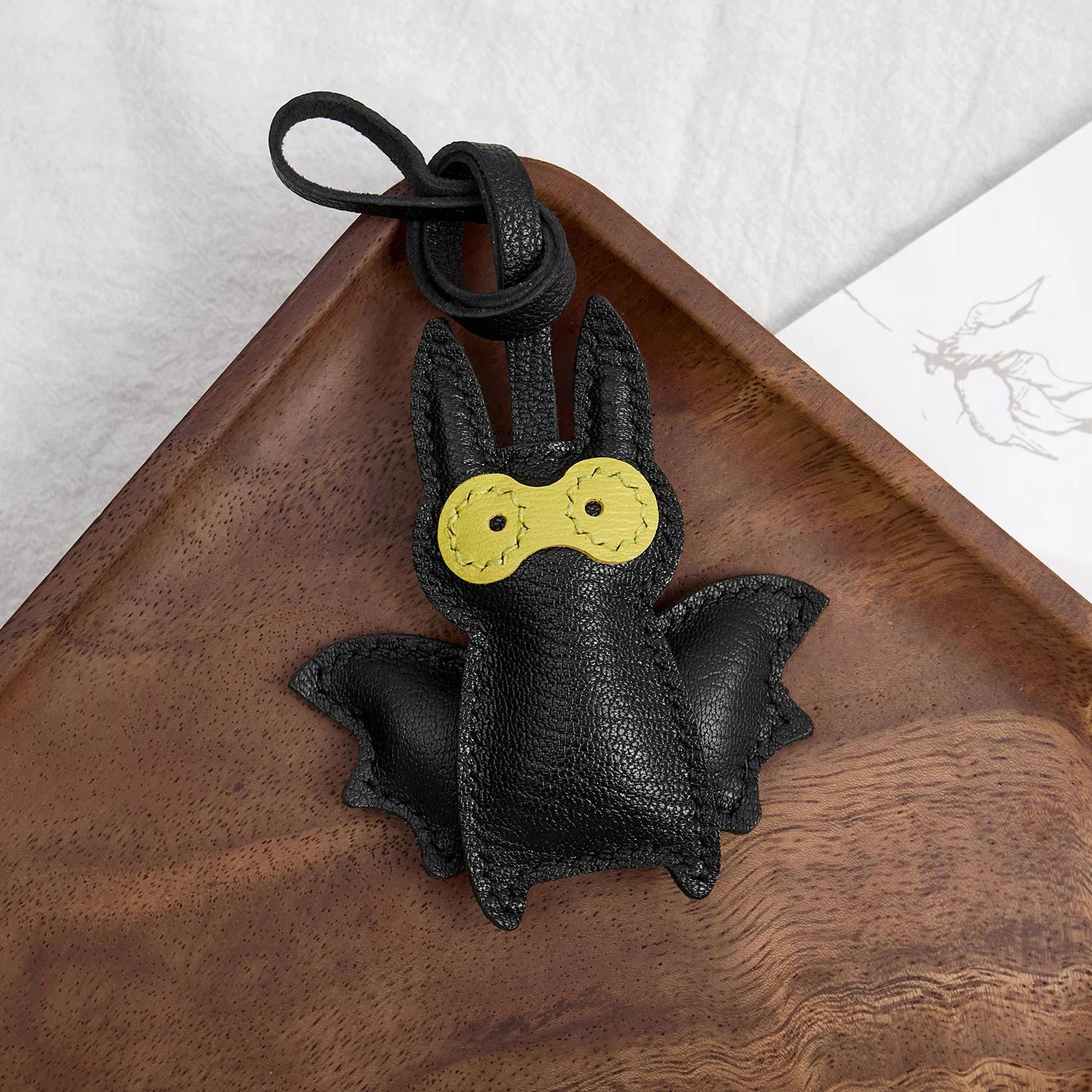 Sheepskin Handmade Real Leather Cute Black Bat Bag Charm KeyChain Gift Cute Decoration For Bags Exquisite Charm Bag Accessories