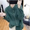 Spring Autumn Stand Collar Vintage Cotton Linen Shirt Women Long Sleeve Casual Cardigan Blouse All-match Top