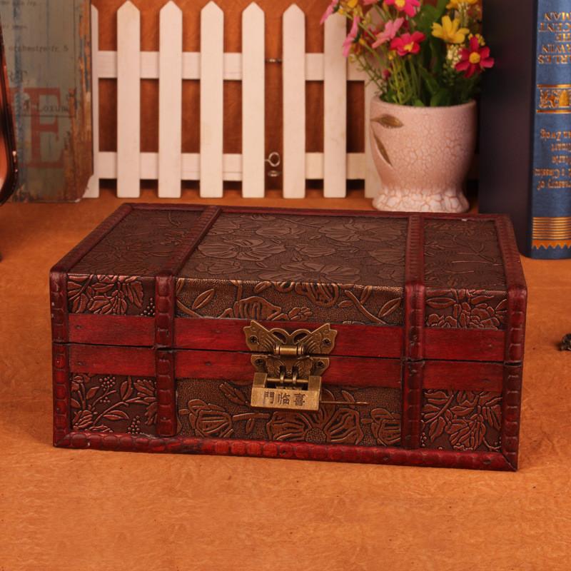 Wooden Storage Antique Box With Lock For Jewelry Cosmetics Decorations Home