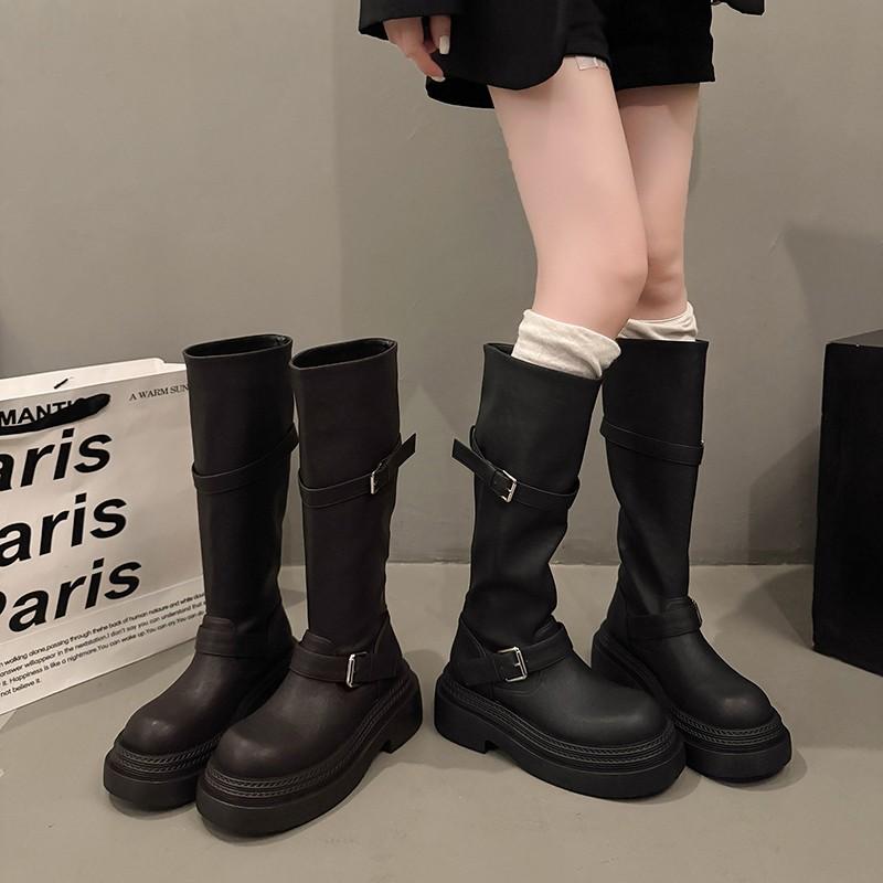 Thick Heel Thick Sole Thin Elastic Boots Boots Women's 2025 New Autumn and Winter Brown Small Tall Knight Boots