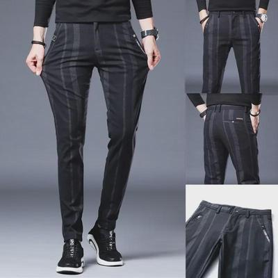 Men's Elastic Stripe Skinny Trousers - Casual, Breathable, Youthful British Style for All Seasons