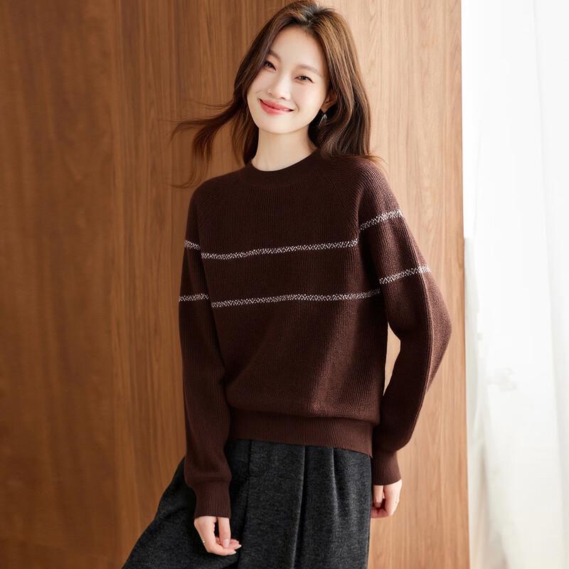 Srcr Women's 100% Wool Retro Jacquard Round Neck Sweater